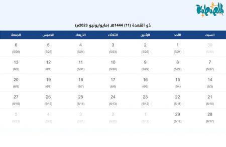 تقويم شهر ذو القعدة 1444