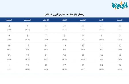 تقويم شهر رمضان 1444